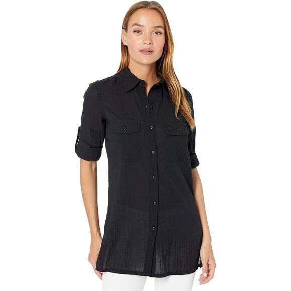 Lauren Ralph Lauren Other - Lauren Ralph Lauren Crushed Cotton Cover-Up Shirt Black